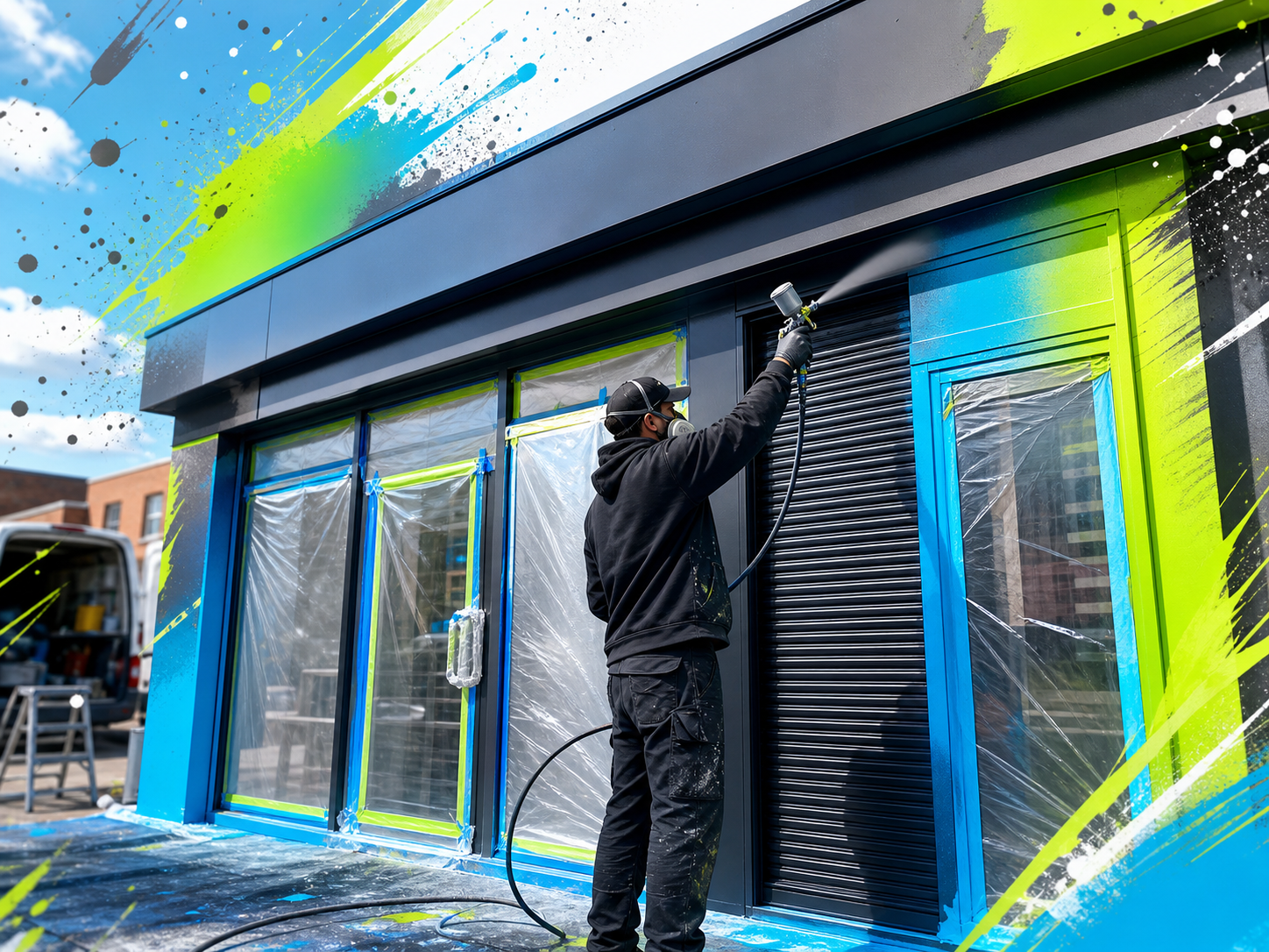 Commercial shopfront respray with bright street art finish